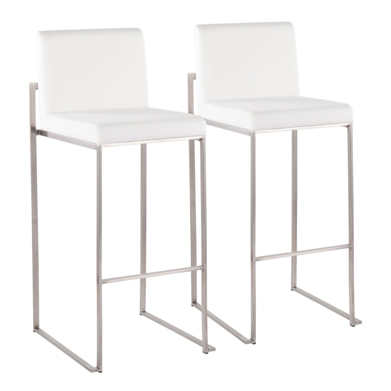 Lumisource Fuji Contemporary High Back Barstool In Stainless Steel And White Velvet - Set Of 2
